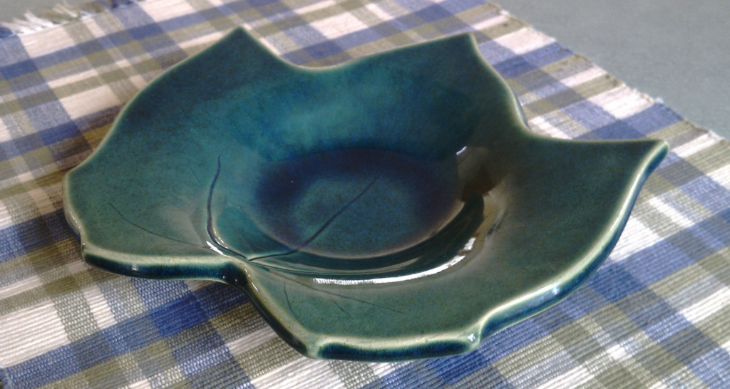 Leaf dish by Tim and Mary Pritchard, who now direct most of their artistic talents to their Domaci Gallery (All photos copyright Kath Usitalo)