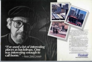 A print ad from the 1980s "Feel at home in my hometown" ad campaign for Detroit (the page is wrinkled due to the way it was mounted on foam core so many years ago when I had it framed for my office)