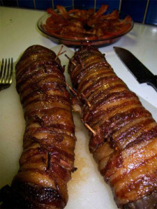 Bacon-wrapped venison tenderloins