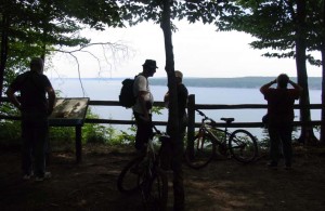 Mountain bikers from Germany pause at an overlook