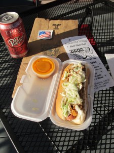 North Carolina dog with Johnny's Orange Pop BBQ Sauce