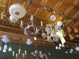 Light fixtures are among the rescued items at The Heritage Company