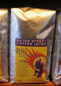 Buy fresh roasted coffee by the bean or cup at Water Street 