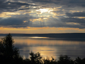 The view from the Holiday Inn Express as dawn breaks over Munising Bay