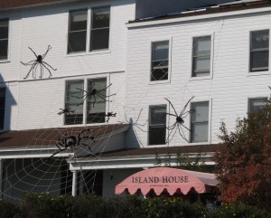 Each autumn giant spiders take over the Island House Hotel (exterior only)