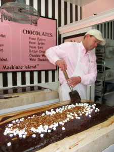 The marble slab is key to the creamy concoction. The marshmallows and nuts don't hurt.
