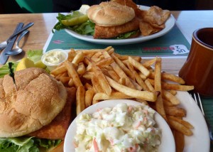 The whitefish sandwich is a favorite at Bay View Inn overlooking Lake Michigan in Epoufette